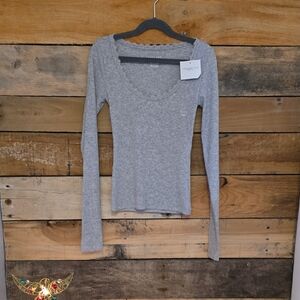 AE Lace-Trim Long Sleeve T-Shirt, Size XXS